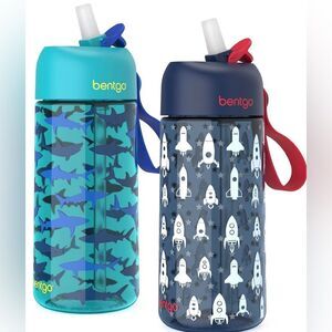 Bentgo Kids Water Bottle 2-Pack Leak-Proof BPA-Free 15oz Cup Straw Rockets